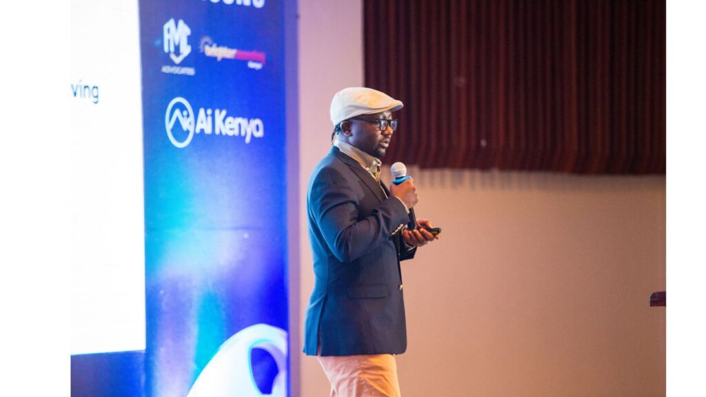 James Ayugi, CEO , Webmasters Kenya, delivering the opening keynote at the Ai Kenya Industry Breakfast 3.0